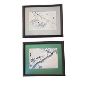 Vintage Japanese 2 Woodblock Framed Bird Prints Matsumura Keibun & Imao Keinen